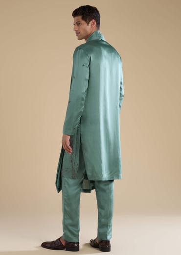 Green Linen Mens Kurta Set with Dupatta
