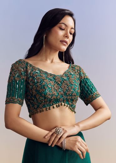 Green Net Saree Featuring Heavy Embroidered Border