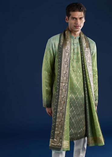 Green Ombre Silk Kurta Set with Dupatta