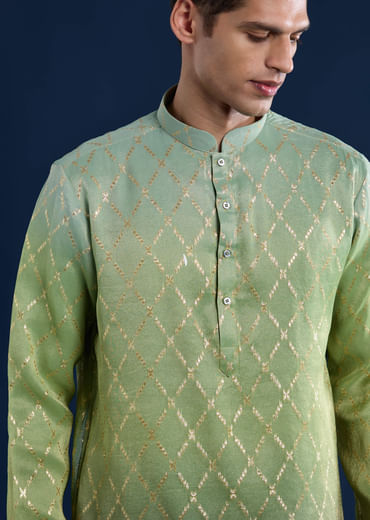 Green Ombre Silk Kurta Set with Dupatta