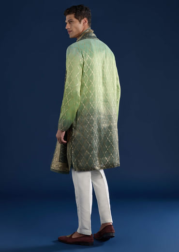Green Ombre Silk Kurta Set with Dupatta