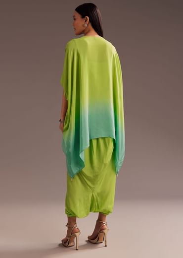 Green Ombre Zardosi Crepe Kaftan Kurta Dhoti Set
