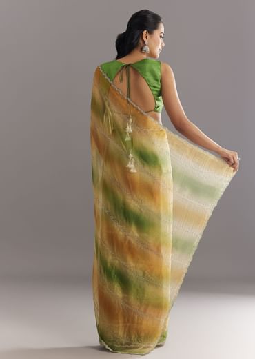Green Orange Shaded Soft Organza Saree With Cutdana Embroidery And Stone Embellishment