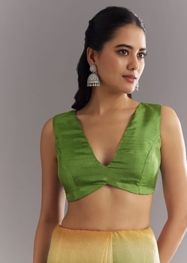 Green Orange Shaded Soft Organza Saree With Cutdana Embroidery And Stone Embellishment