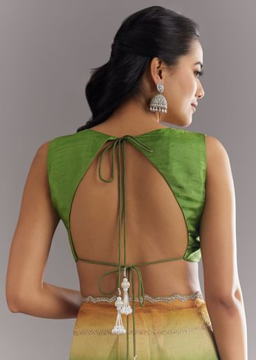 Green Orange Shaded Soft Organza Saree With Cutdana Embroidery And Stone Embellishment