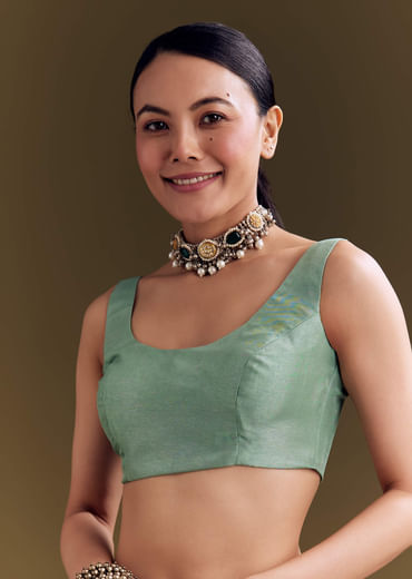 Green Organza Floral Saree With Embellished Border