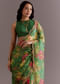 Green Organza Saree With Floral Print And Embellished Border