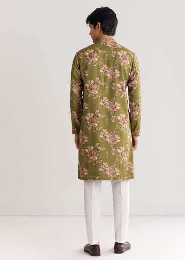 Green Pashmina Kurta Set With Sequin And Beaded Embroidery