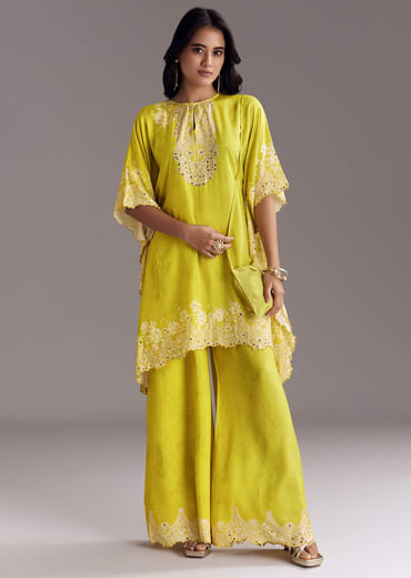 Green Printed Co-Ord Set With Mirror Work