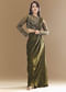 Green Ready Pleated Saree with Cutdana Blouse