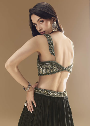 Green Ruched Bridesmaid Lehega with Choker Dupatta