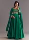 Green Russian Silk Front Slit Kurta Dupatta Set With Beaded Embroidery