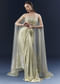 Green Satin Crop Top And Drape Skirt Set With Lace Work