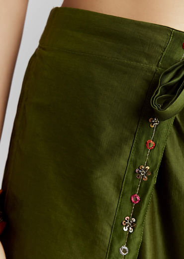 Green Satin Indo Western Set With Bandhani And Leheriya Print