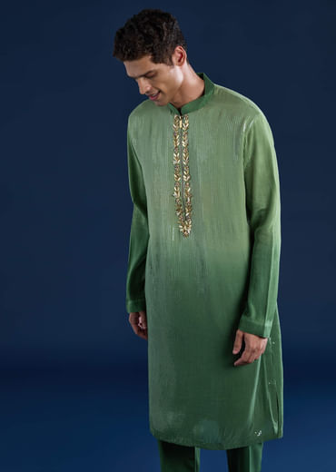 Green Sequin Work Mens Kurta and Pant Set