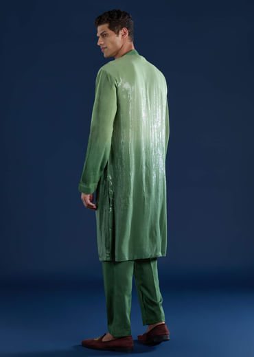 Green Sequin Work Mens Kurta and Pant Set