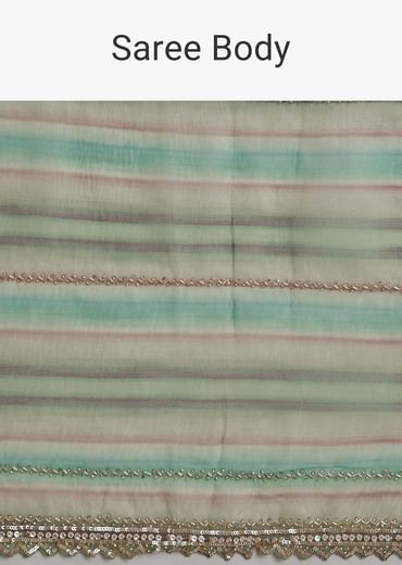 Green Shaded Tissue Saree With Cutwork Scallop Border