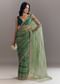 Green Shaded Tissue Saree With Cutwork Scallop Border