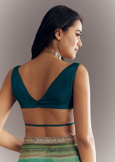 Green Shaded Tissue Saree With Cutwork Scallop Border