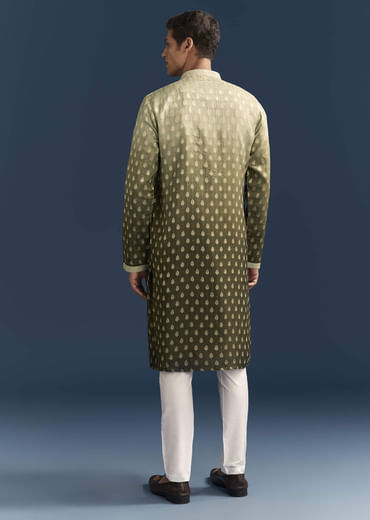 Green Silk Foil Kurta Set For Men With Sequins Embroidery