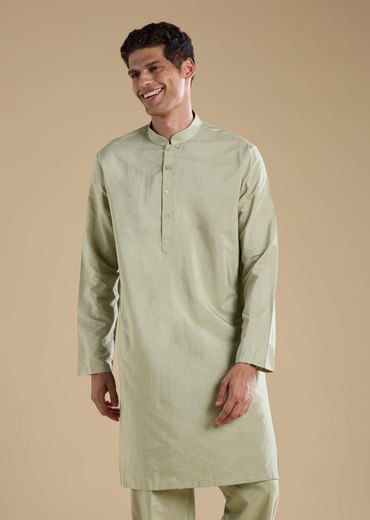 Green Silk Jacket Kurta Set with Thread Work