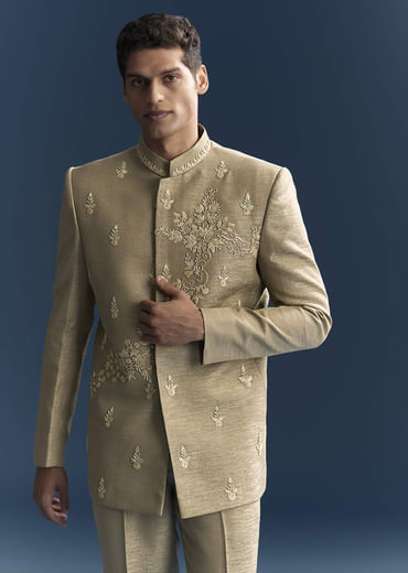 Green Silk Jodhpuri Suit For Men With Hand Embroidery