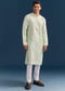 Green Silk Kurta Set For Men With Mirror Embroidery