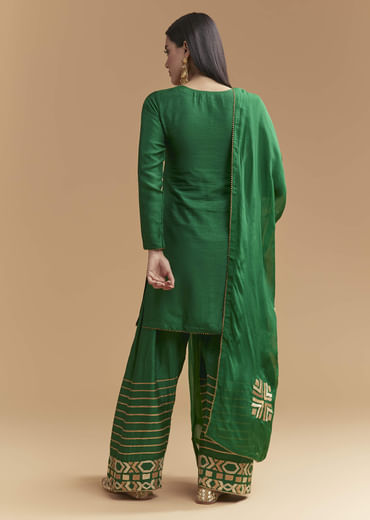 Green Silk Kurta Set With Gota Work