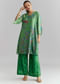 Green Silk Palazzo Suit With Floral Print And Beads Work