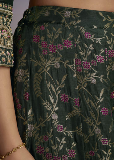 Green Silk Palazzo Suit With Heavy Embroidery