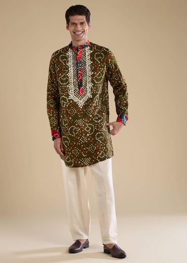 Green Silk Resham Embroidered Mens Kurta Set