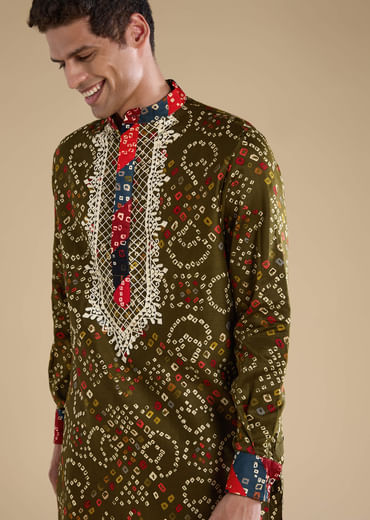 Green Silk Resham Embroidered Mens Kurta Set