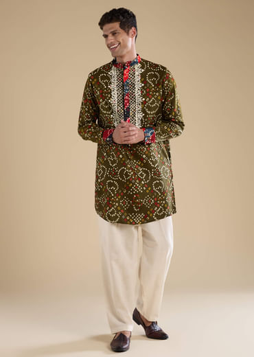 Green Silk Resham Embroidered Mens Kurta Set