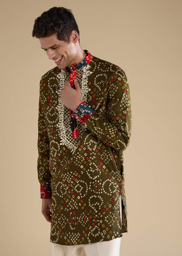 Green Silk Resham Embroidered Mens Kurta Set