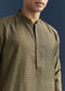 Green Silk Textured Kurta Set For Men With Embroidery