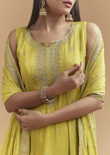Green Tissue Anarkali Suit With Intricate Zari Work