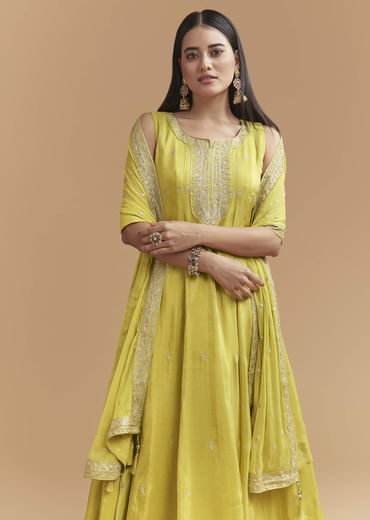 Green Tissue Anarkali Suit With Intricate Zari Work