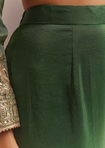 Green Tissue Embroidered Anarkali Pant With Organza Dupatta