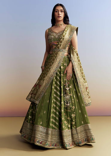 Green Tissue Embroidered Bridesmaid Lehenga