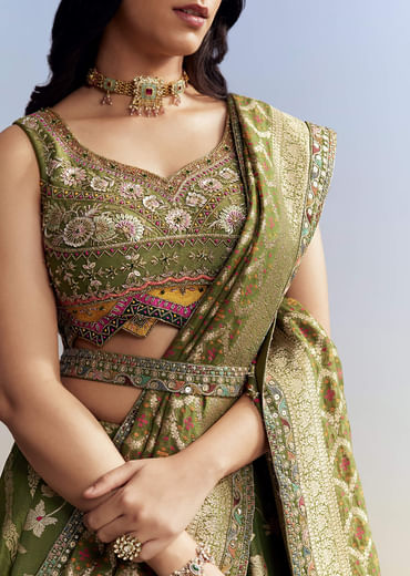 Green Tissue Embroidered Bridesmaid Lehenga