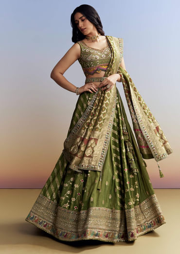 Green Tissue Embroidered Bridesmaid Lehenga