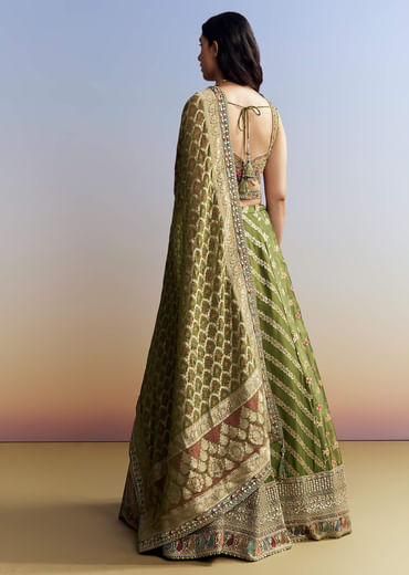 Green Tissue Embroidered Bridesmaid Lehenga