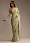 Green Tissue Saree with Cutdana and Sequin Embroidery