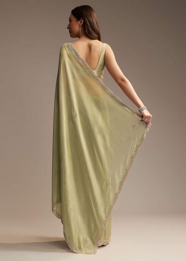 Green Tissue Saree with Cutdana and Sequin Embroidery