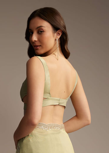 Green Tissue Saree with Cutdana and Sequin Embroidery
