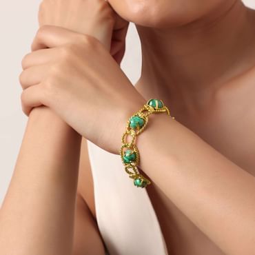 Green And Gold Kada Style Bracelet With Beads