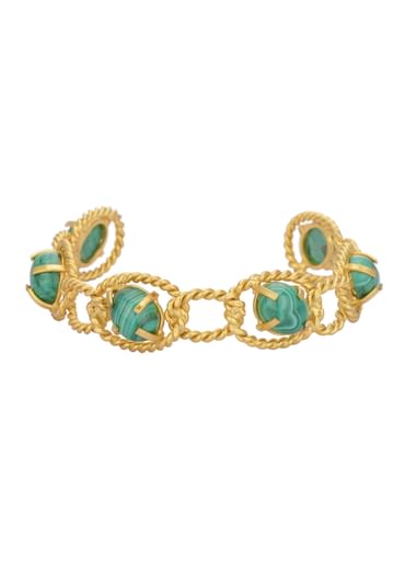 Green And Gold Kada Style Bracelet With Beads
