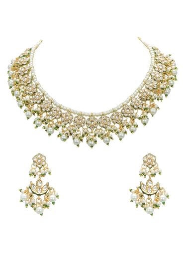 Green And Gold Kundan Short Necklace Set