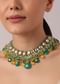 Green And Orange Necklace Set With Bead Drops And Studded Kundan Polki