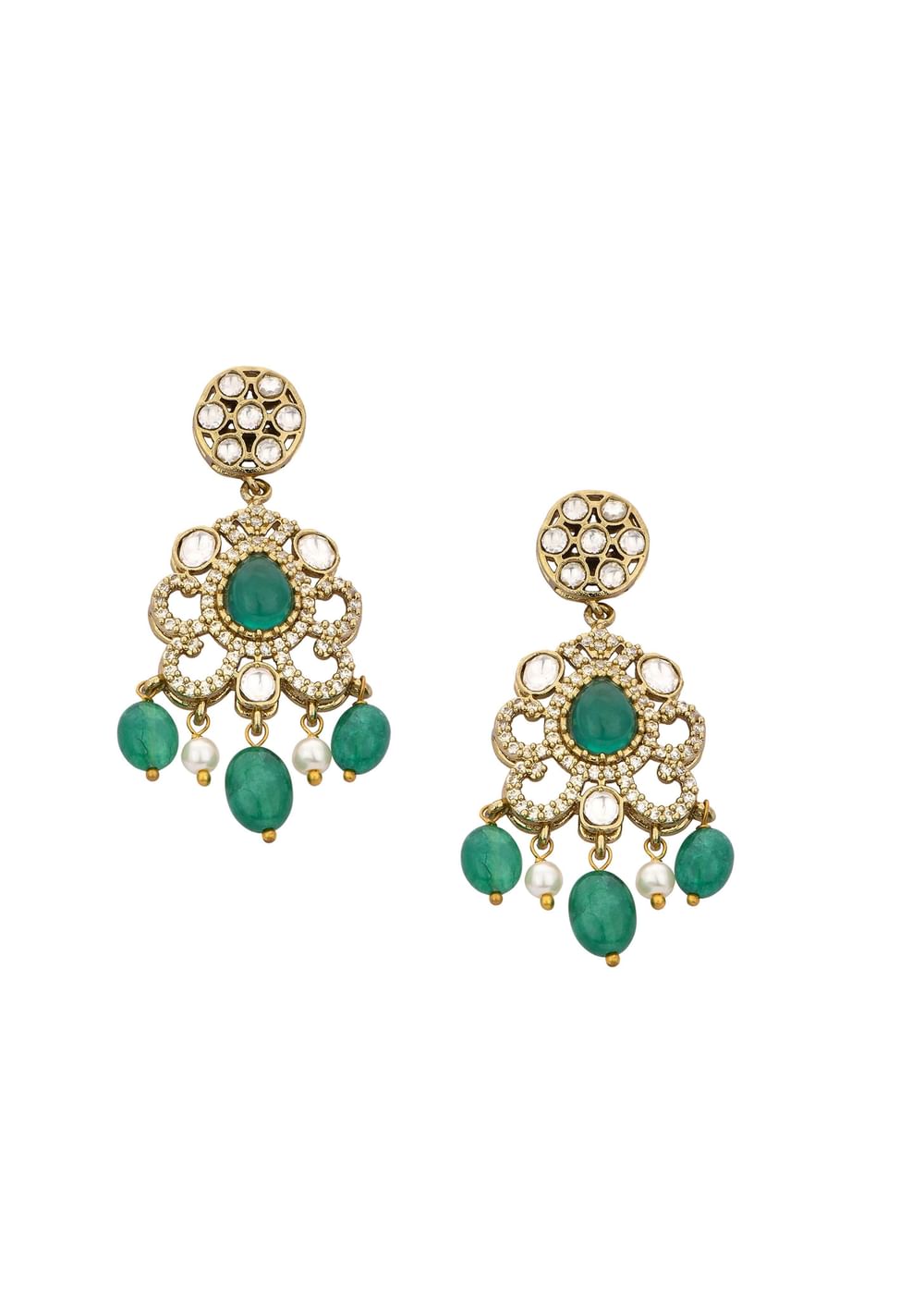 Green And White Choker Set With Encrusted Polki